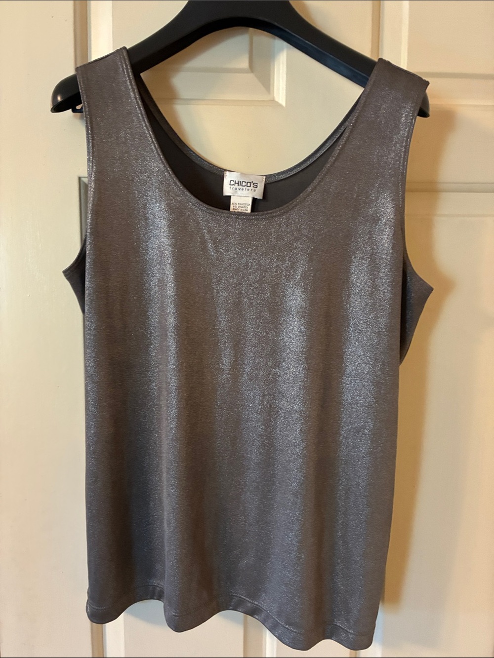 Chico's Travelers Silver Metallic Shimmer Tank Top Size 1